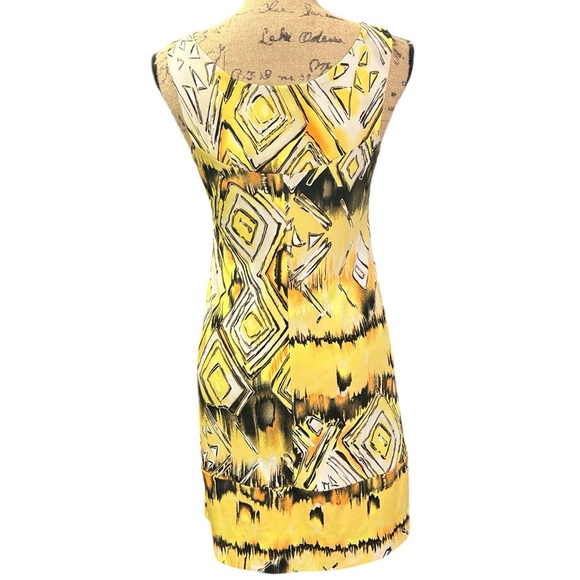 Sushi Flower. NWOT yellow / Black body con scoop neck pullover dress. Size large - Picture 5 of 5